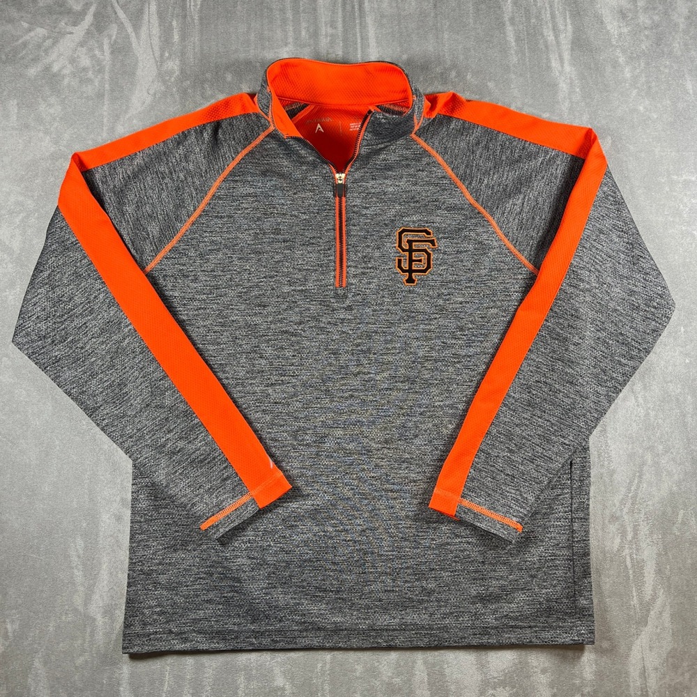 Antigua San Francisco Giants Mens Large Gray Orange Quarter Zip Pullover SF Logo